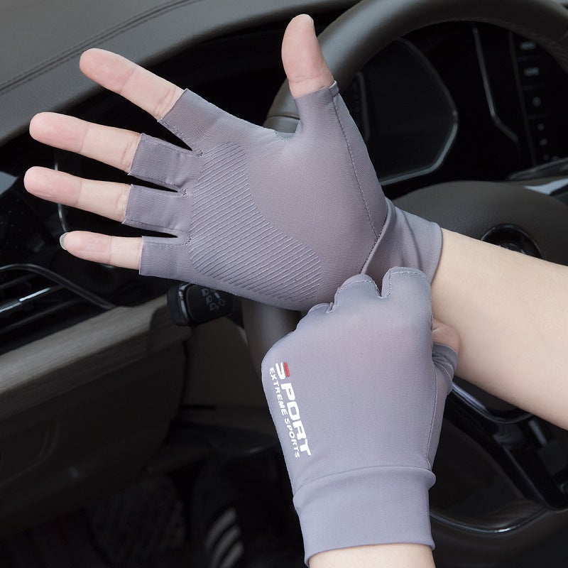 Mens Summer Ice Silk Half-Finger Gloves Half finger Gray 1 