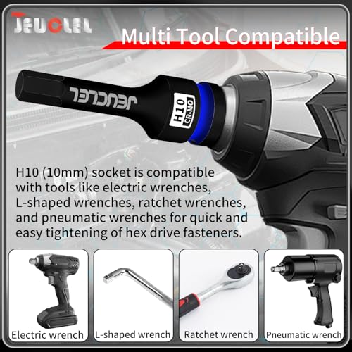 JEUCLEL 10mm Hex Impact Bit Socket, H10 1/2-Inch Impact Drive Allen Socket, Cr-Mo Steel Lengthen Hex Screwdriver Adapter for Electric Ratchet Wrenches Fastening Screws - Image 5