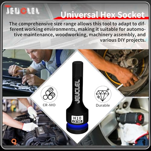 JEUCLEL 10mm Hex Impact Bit Socket, H10 1/2-Inch Impact Drive Allen Socket, Cr-Mo Steel Lengthen Hex Screwdriver Adapter for Electric Ratchet Wrenches Fastening Screws - Image 4