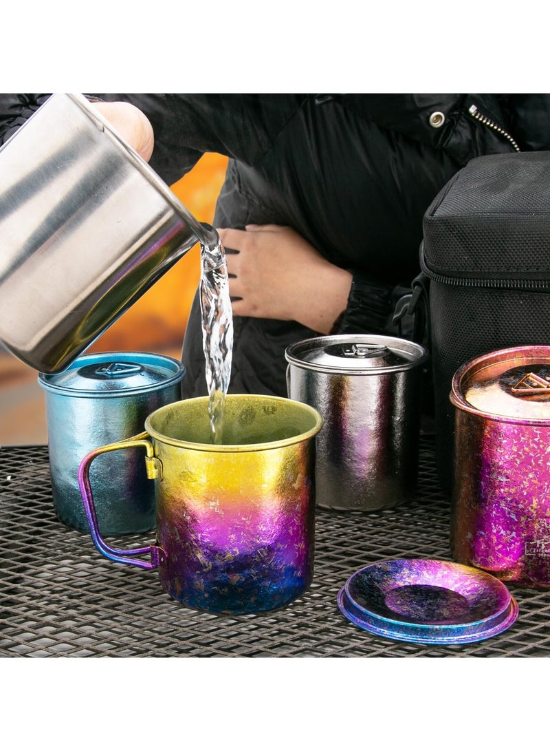 KASTWAVE Cup Titanium Pot with Lid, Collapsible Cup for Traveling, Ultralight Portable 450ml Foldable Handle Camping Tea Coffee Water, Mug for Outdoor Backpacking Hiking Picnic Drinkware with Mesh Sack - Image 3