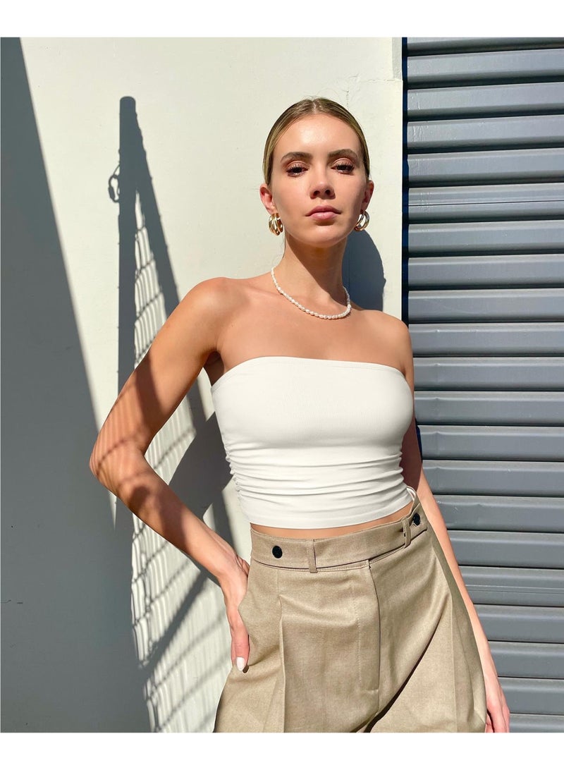 Women's Tube Top Short Top Sleeveless Tube Top Solid Top Women's Summer Fashion Slim Shirt Strapless Casual Vest Strapless Sleeveless Suitable for Daily Life Travel and Vacation  - Image 2