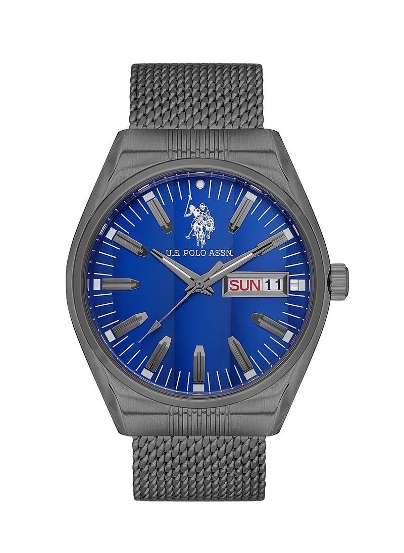 يو اس بولو اسن USPA Fundamental Men's 43mm Quartz Watch with Gunmetal Stainless Steel Mesh Bracelet & Blue Dial