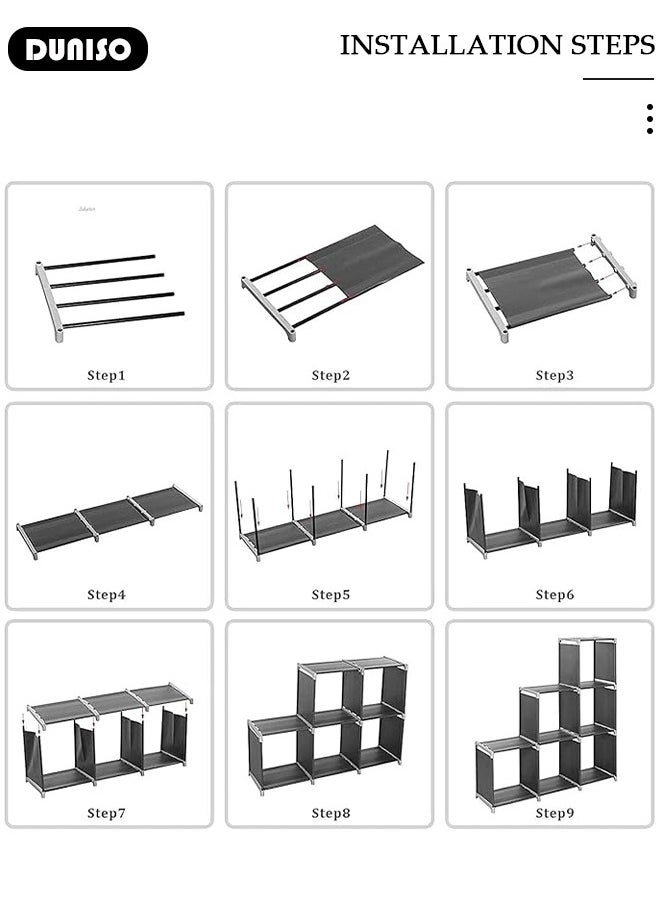 DUNISO - Book Shelf, 3-Row 4-Tier Bookshelf, 9-Cubes Adjustable Bookcases Waterproof Fabric Office Storage Shelf Multi-Function Storage Cabinet,Closet Storage Shelves,Cube Storage Organizer, DIY Bookcase, Living Room Office Closet Cubicle Rack - Image 1