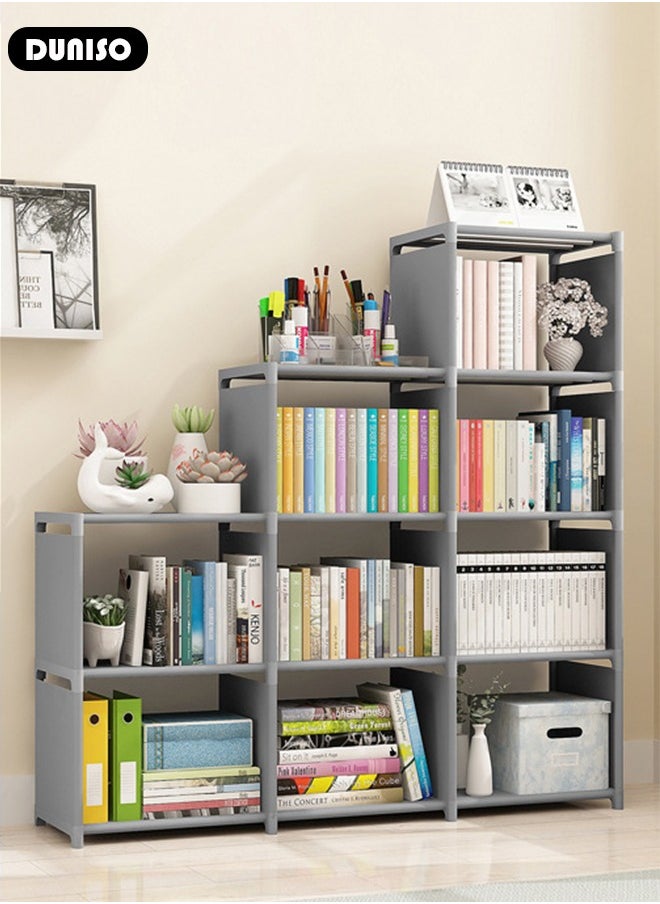 DUNISO - Book Shelf, 3-Row 4-Tier Bookshelf, 9-Cubes Adjustable Bookcases Waterproof Fabric Office Storage Shelf Multi-Function Storage Cabinet,Closet Storage Shelves,Cube Storage Organizer, DIY Bookcase, Living Room Office Closet Cubicle Rack - Image 1