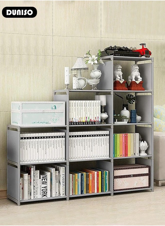 DUNISO - Book Shelf, 3-Row 4-Tier Bookshelf, 9-Cubes Adjustable Bookcases Waterproof Fabric Office Storage Shelf Multi-Function Storage Cabinet,Closet Storage Shelves,Cube Storage Organizer, DIY Bookcase, Living Room Office Closet Cubicle Rack - Image 1