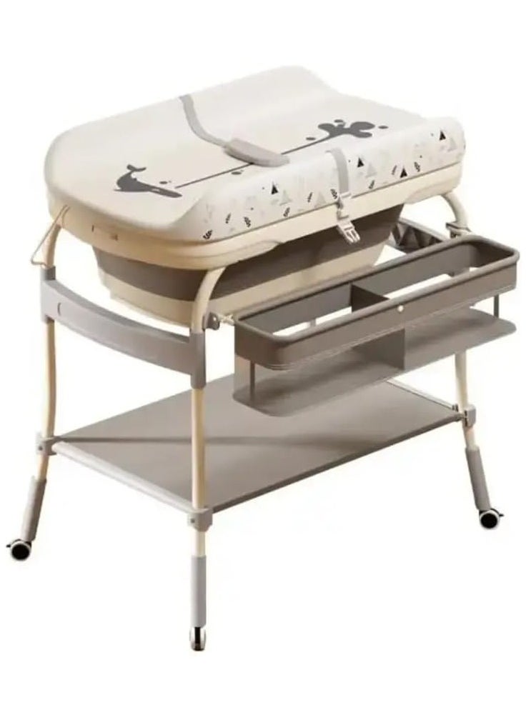 Generic Multifunctional Changing Table with Bath, Metal Stand and Storage Shelf, Beige, 51x19.5x85.5 cm  - Image 1
