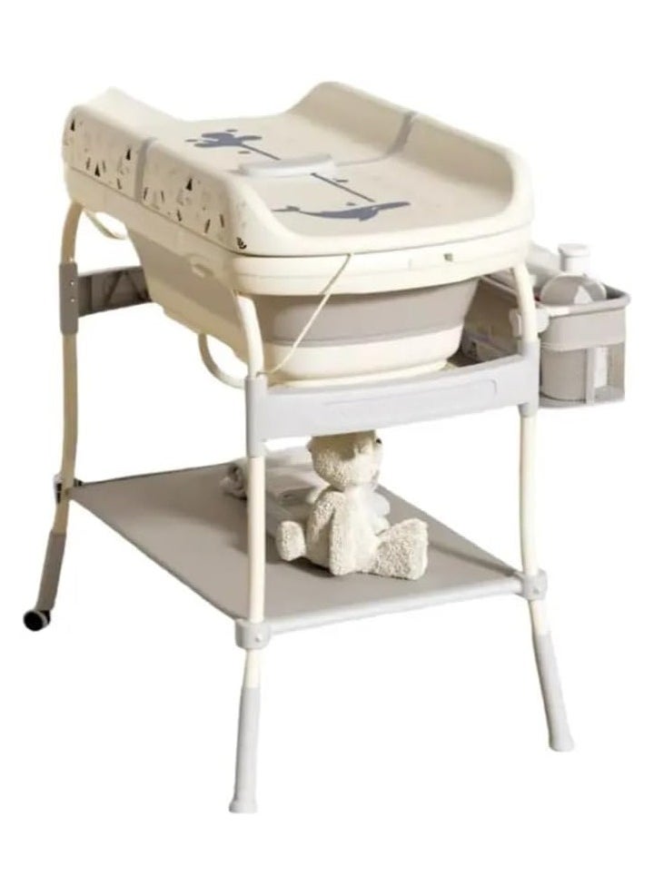 Generic Multifunctional Changing Table with Bath, Metal Stand and Storage Shelf, Beige, 51x19.5x85.5 cm  - Image 2