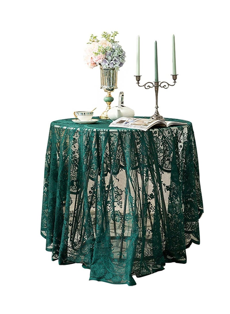 إزدنك مفرش طاولة من الدانتيل الأخضر مطرز بنمط زهور أنيق، غطاء دائري مناسب لحفلات الزفاف والمهرجانات والعشاء الطويل وديكور المنزل (دائري، قطر 150 سم، أخضر) - Image 1