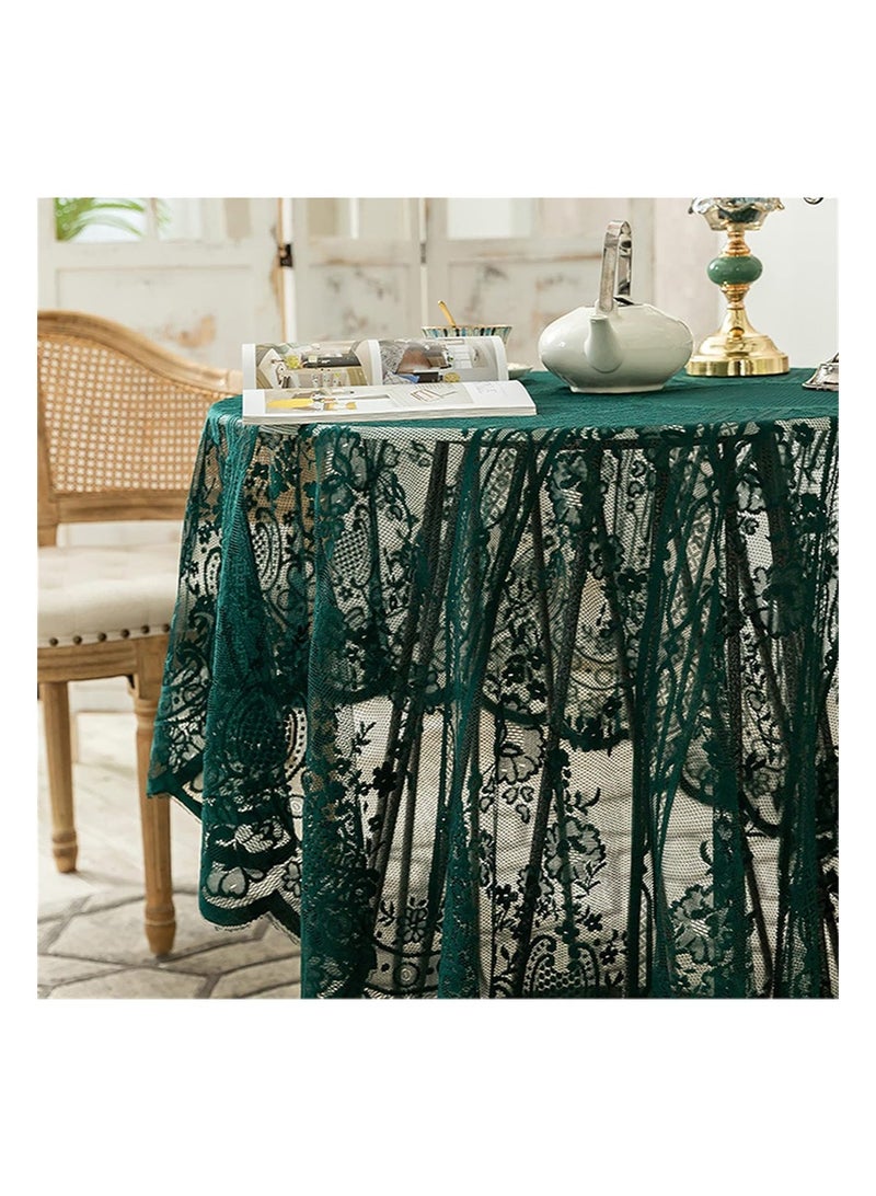 إزدنك مفرش طاولة من الدانتيل الأخضر مطرز بنمط زهور أنيق، غطاء دائري مناسب لحفلات الزفاف والمهرجانات والعشاء الطويل وديكور المنزل (دائري، قطر 150 سم، أخضر) - Image 3