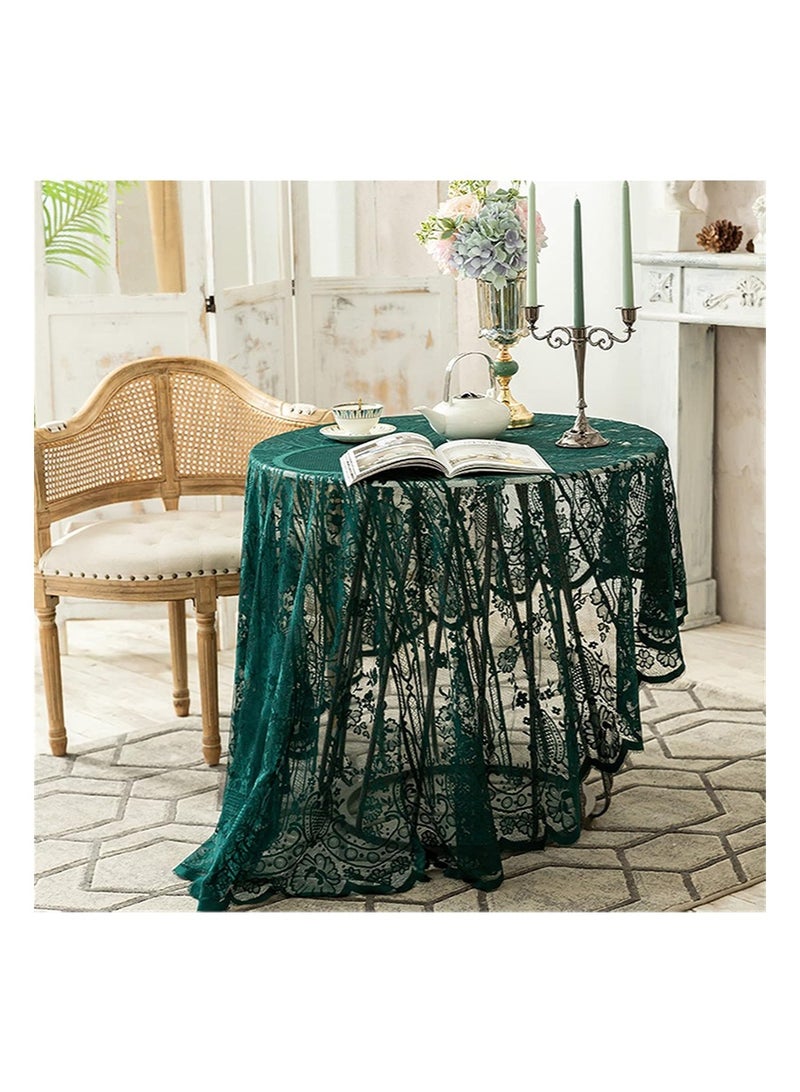 إزدنك مفرش طاولة من الدانتيل الأخضر مطرز بنمط زهور أنيق، غطاء دائري مناسب لحفلات الزفاف والمهرجانات والعشاء الطويل وديكور المنزل (دائري، قطر 150 سم، أخضر) - Image 2