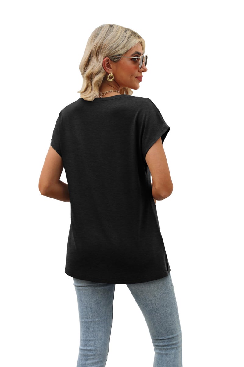 SAMPEEL Womens Tops Short Sleeve 2026 Summer Tops V Neck Dressy Casual Loose Fit Shirts Black 2XL - Image 4