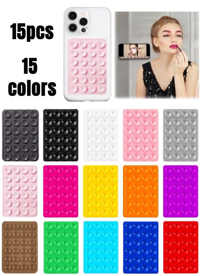 Angola Panda 15 Pack Silicone Suction Phone Case Mount, Non Slip Sticky Phone Grip for Cellphone, Silicon Adhesive Suction Cup Phone Mount, Strong Grip Holder for Selfies and Videos Suitable for bathroom, mirror, hands-free, selfie, video(15colors)  - Image 1