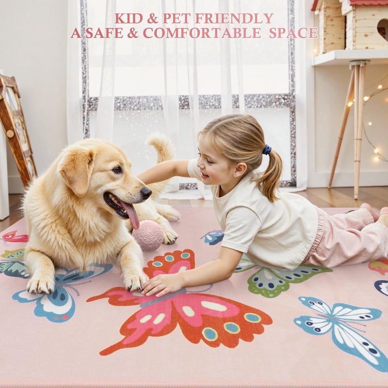 STARUIA Girls Rugs for Bedroom, 5x7 Washable Pink Kids Rugs for Playroom Nursery, Non Slip Soft Butterfly Area Rug, Baby Carpet for Kids Room Daycare Tent Dorm Castle Indoor Decor - Image 5