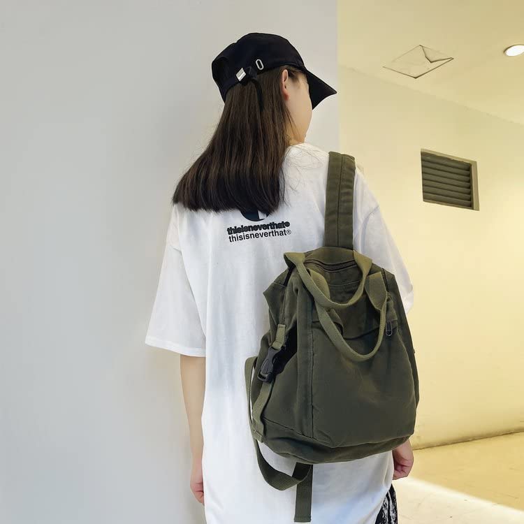 Sumleno Small Boho Canvas Backpack for Women Vintage Style Outdoor Travel Bag Casual Daypack Grunge Aesthetic Hippie Y2K Backpack (Green,One Size) - Image 4