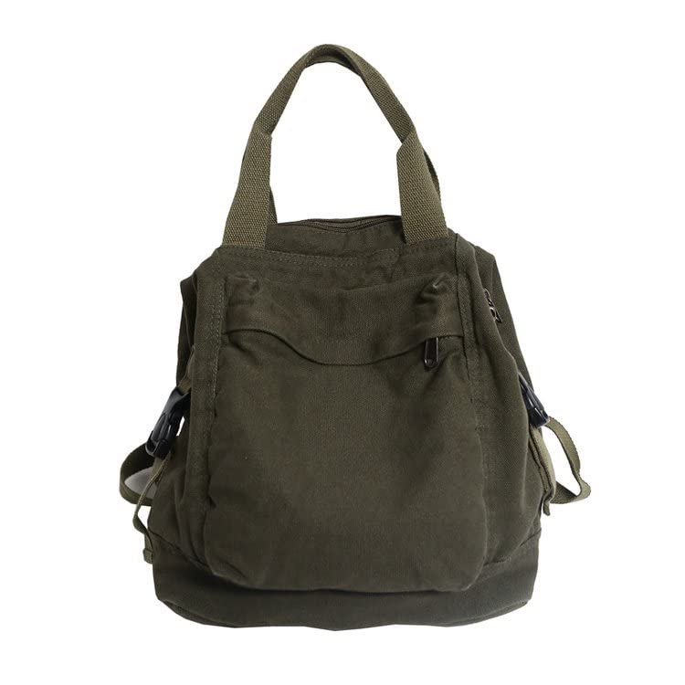 Sumleno Small Boho Canvas Backpack for Women Vintage Style Outdoor Travel Bag Casual Daypack Grunge Aesthetic Hippie Y2K Backpack (Green,One Size) - Image 1