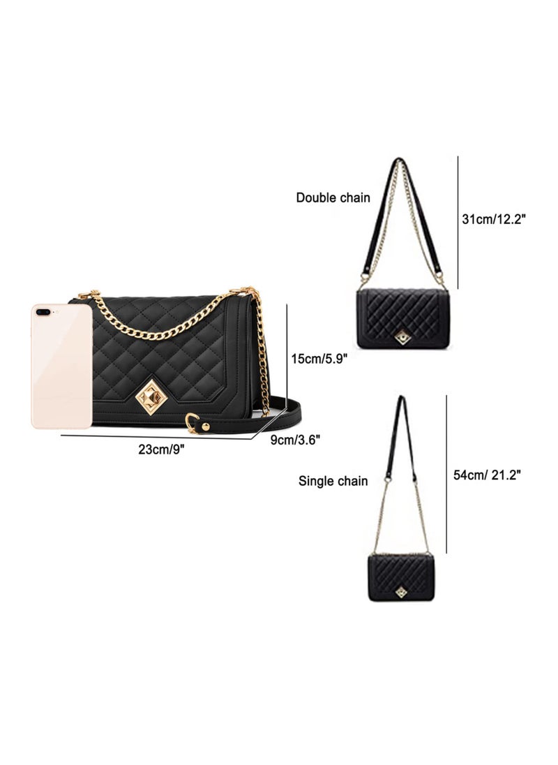 SYOSI - Crossbody Bags for Women Small Handbags PU Leather Shoulder Purse Evening Quilted Satchels with Chain Strap Black 23X9X15cm - Image 1