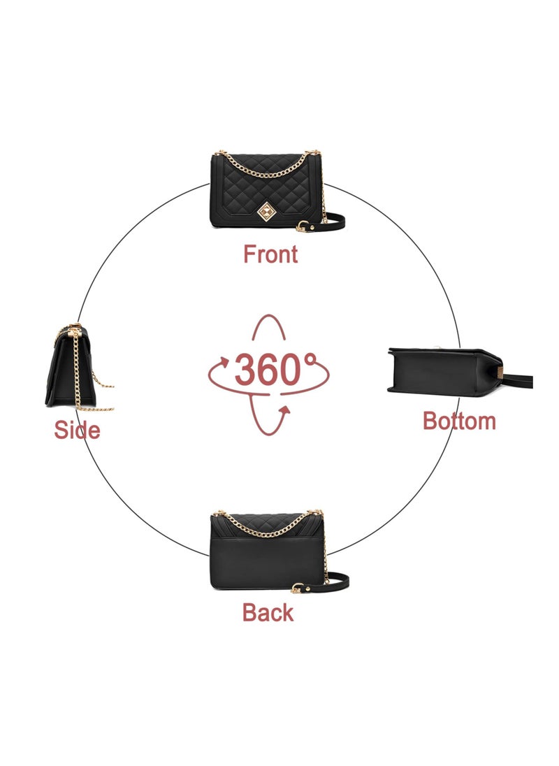 SYOSI - Crossbody Bags for Women Small Handbags PU Leather Shoulder Purse Evening Quilted Satchels with Chain Strap Black 23X9X15cm - Image 1
