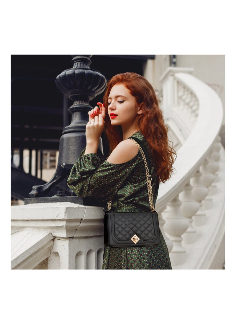 SYOSI - Crossbody Bags for Women Small Handbags PU Leather Shoulder Purse Evening Quilted Satchels with Chain Strap Black 23X9X15cm - Image 1