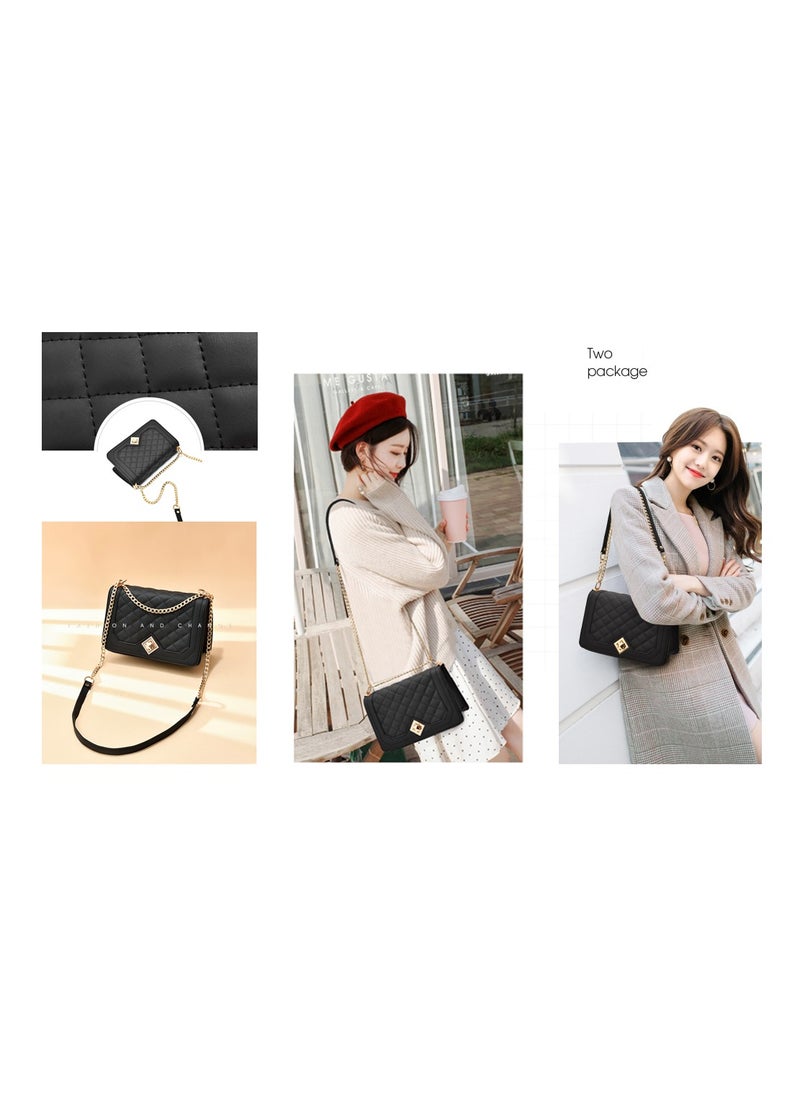 SYOSI - Crossbody Bags for Women Small Handbags PU Leather Shoulder Purse Evening Quilted Satchels with Chain Strap Black 23X9X15cm - Image 1