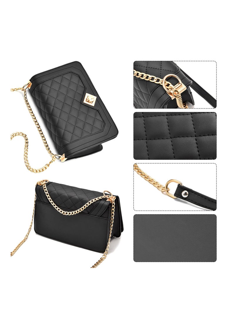SYOSI - Crossbody Bags for Women Small Handbags PU Leather Shoulder Purse Evening Quilted Satchels with Chain Strap Black 23X9X15cm - Image 1