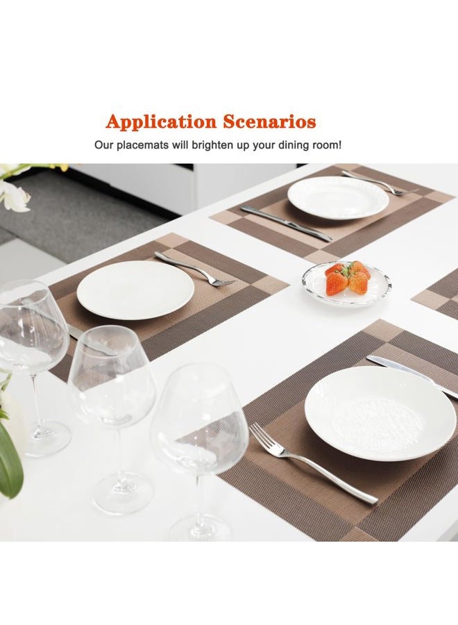 Bxzandya Placemats Set of 8,Washable,Heat and Stain Resistant Indoor/Outdoor Place mats, Vinyl Woven Non Slip Table Mats for Restaurant Table Protection, PVC Table Placemats.(Brown,8PCS) - Image 2