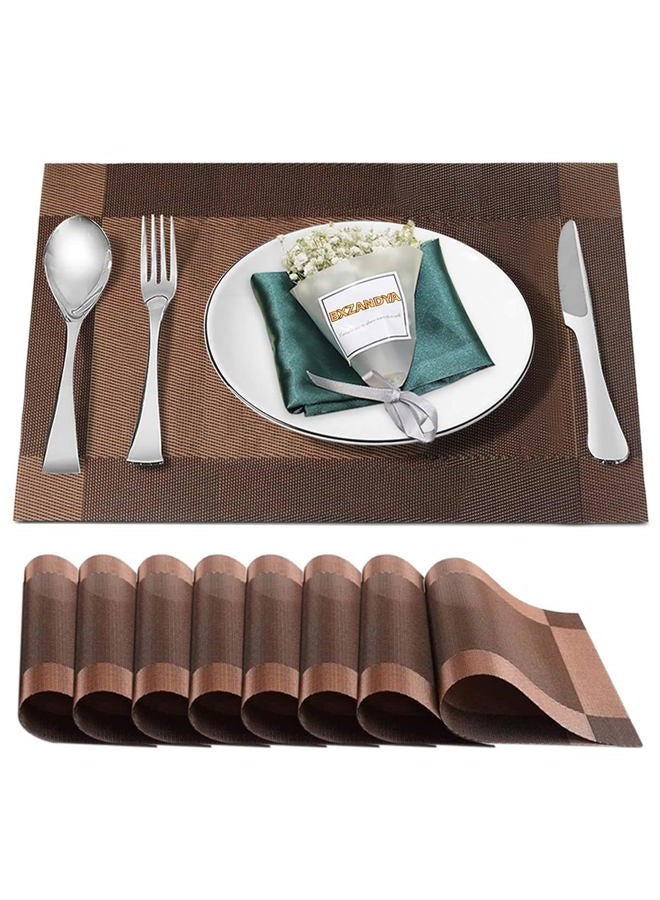 Bxzandya Placemats Set of 8,Washable,Heat and Stain Resistant Indoor/Outdoor Place mats, Vinyl Woven Non Slip Table Mats for Restaurant Table Protection, PVC Table Placemats.(Brown,8PCS) - Image 1