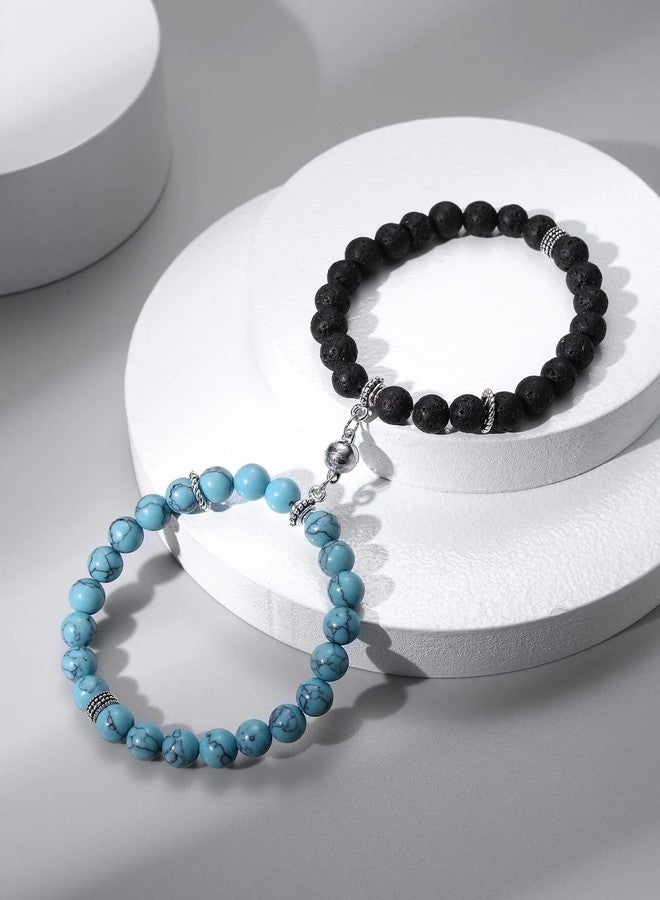 Thrillz Valentine Gift For Girlfriend Couple Bracelets Aqua & Black Natural Stone Onyx Stretchable Heart Magnetic Bracelet For Women Men Girls With Heartbox Love Gifts - Image 5