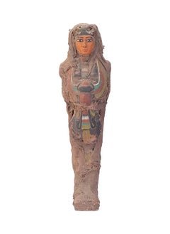 Ancient Ushabti Of Isis Goddess With The Scarab Wings Protecting Her Made Of Lime Stone Wrapped With Linen- Altar Statue Made With Egyptian Soul.