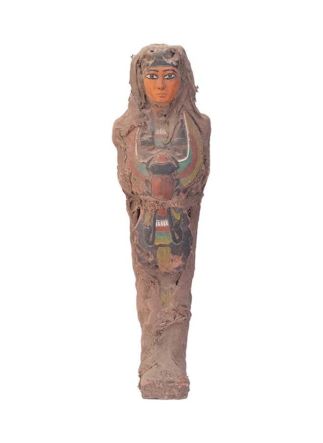 Generic Ancient Ushabti Of Isis Goddess With The Scarab Wings Protecting Her Made Of Lime Stone Wrapped With Linen- Altar Statue Made With Egyptian Soul. 