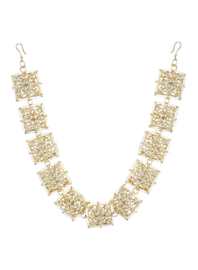 Peora Gold Plated Traditional Floral Kundan Pearl Studded Rajasthani Sheeshpatti Sheeshphool Mathapatti for Women - Image 1