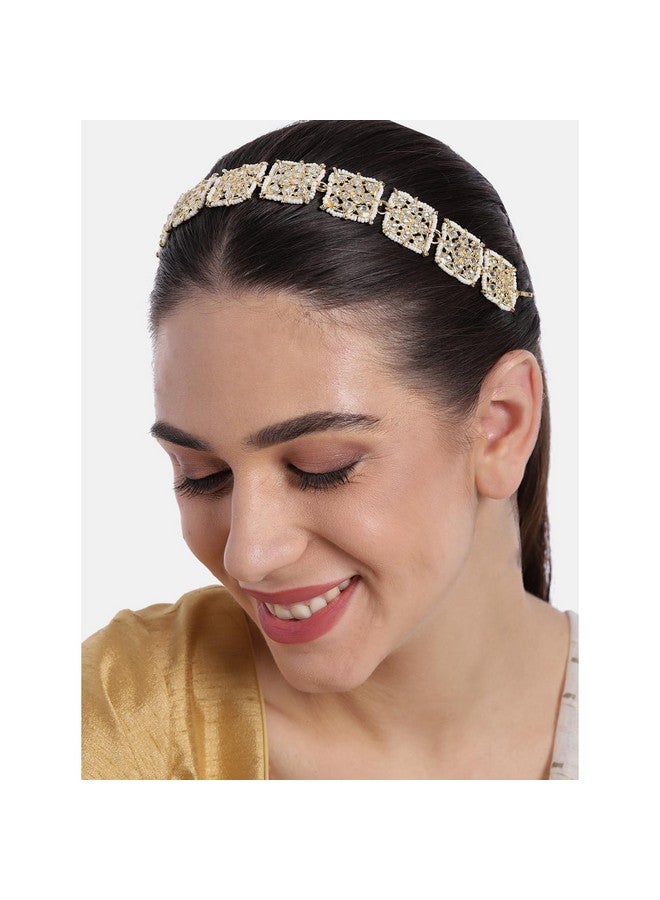 Peora Gold Plated Traditional Floral Kundan Pearl Studded Rajasthani Sheeshpatti Sheeshphool Mathapatti for Women - Image 2