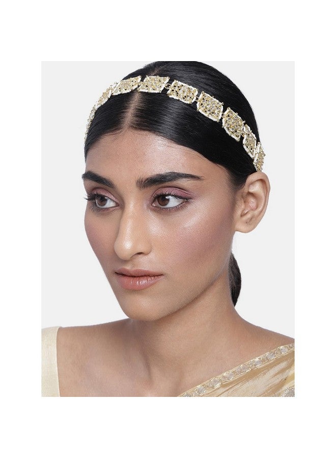 Peora Gold Plated Traditional Floral Kundan Pearl Studded Rajasthani Sheeshpatti Sheeshphool Mathapatti for Women - Image 3