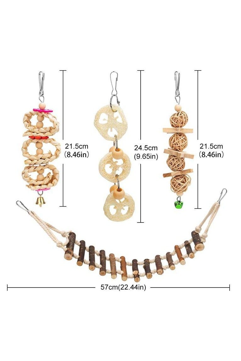 general 8-piece set of parrot nibbling toys small and medium-sized bird toys log swing ring bell string toy set - Image 2