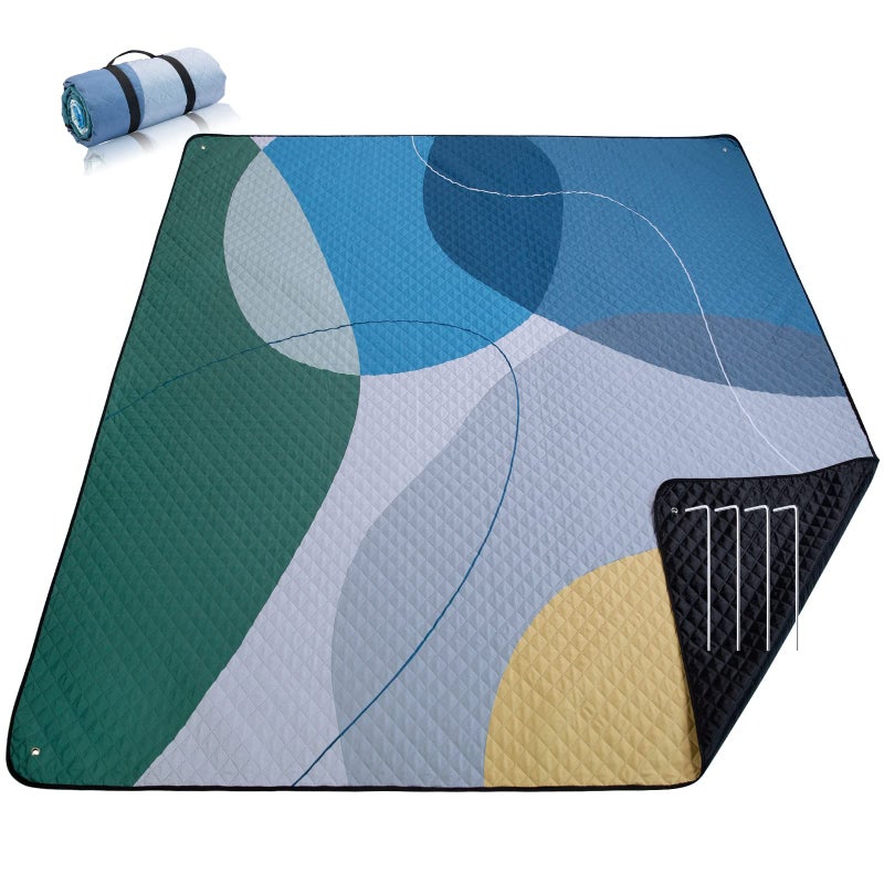 PY SUPER MODE Picnic Blankets Extra Large Waterproof Foldable Outdoor Beach Blanket Oversized 83x79 Sandproof 3Layer Picnic Mat for Camping Hiking Travel Park ConcertsAbstract Blue