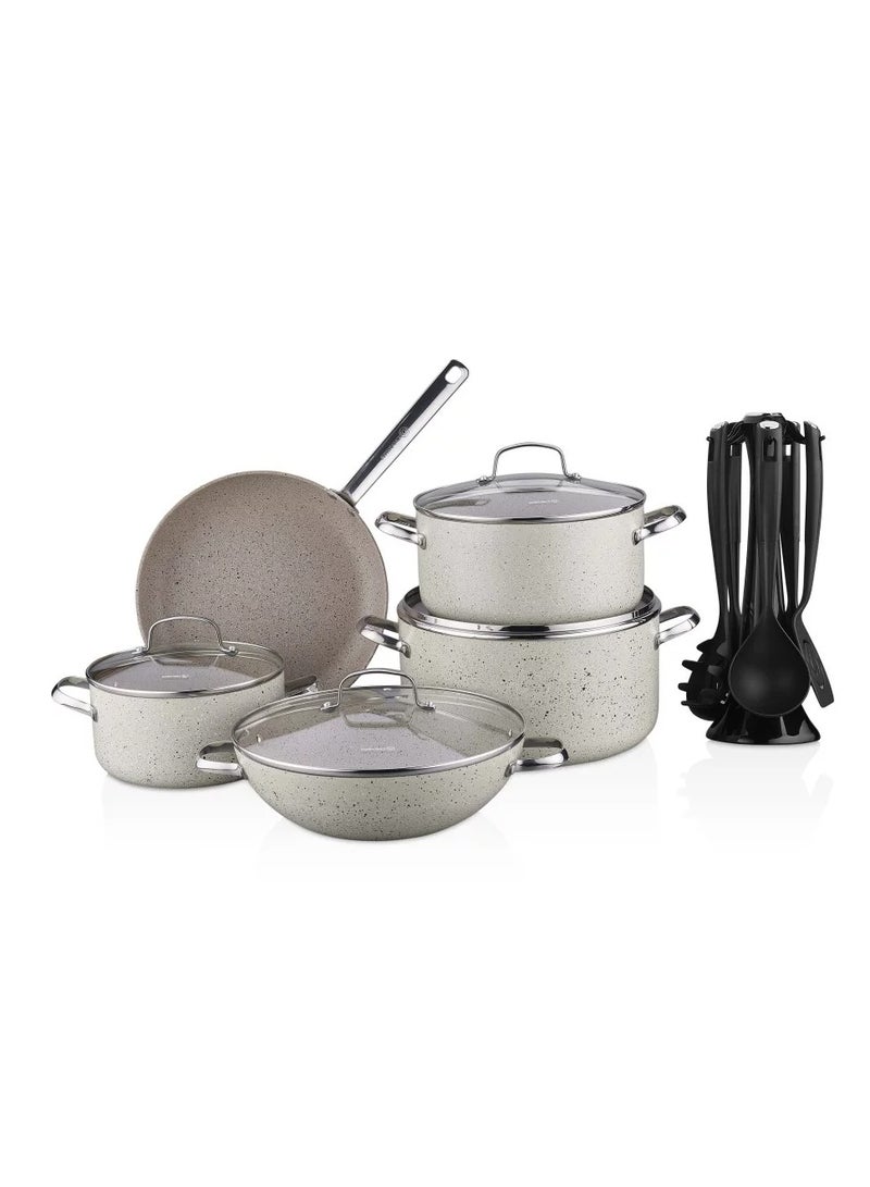 Korkmaz Korkmaz granite cookware set, beige color 15 pieces