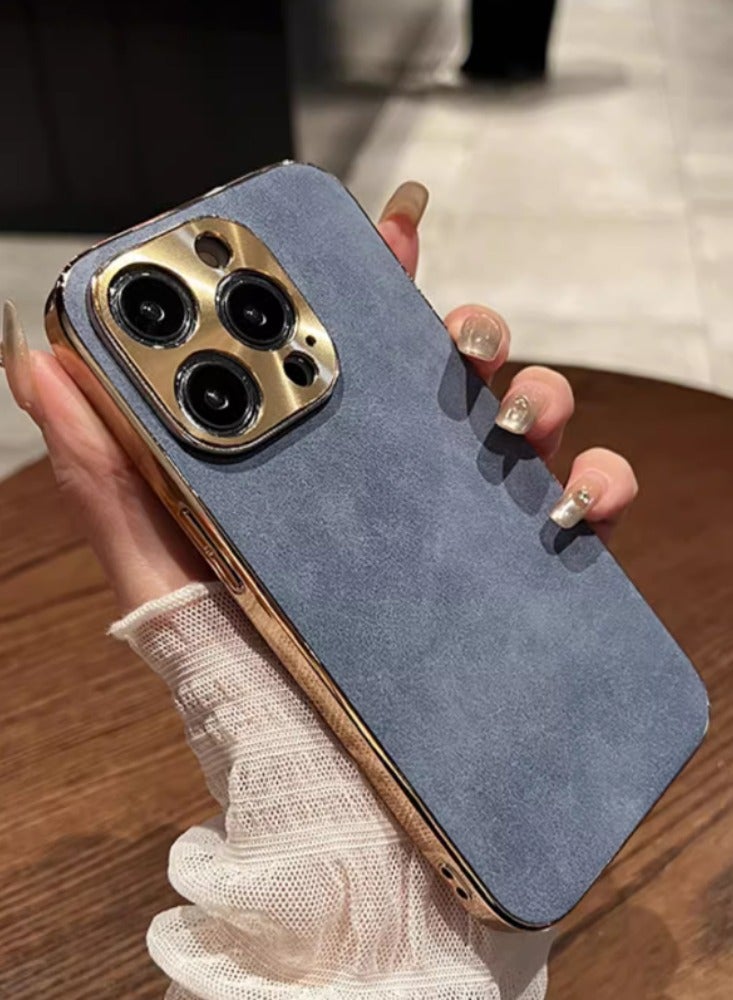 Premium Frosted Leather Anti-slip Anti-fingerprint Frosted Blue Mobile Phone Case [Leather Feel, Metal Frame] Suitable For iPhone 16 Pro Max - Image 1
