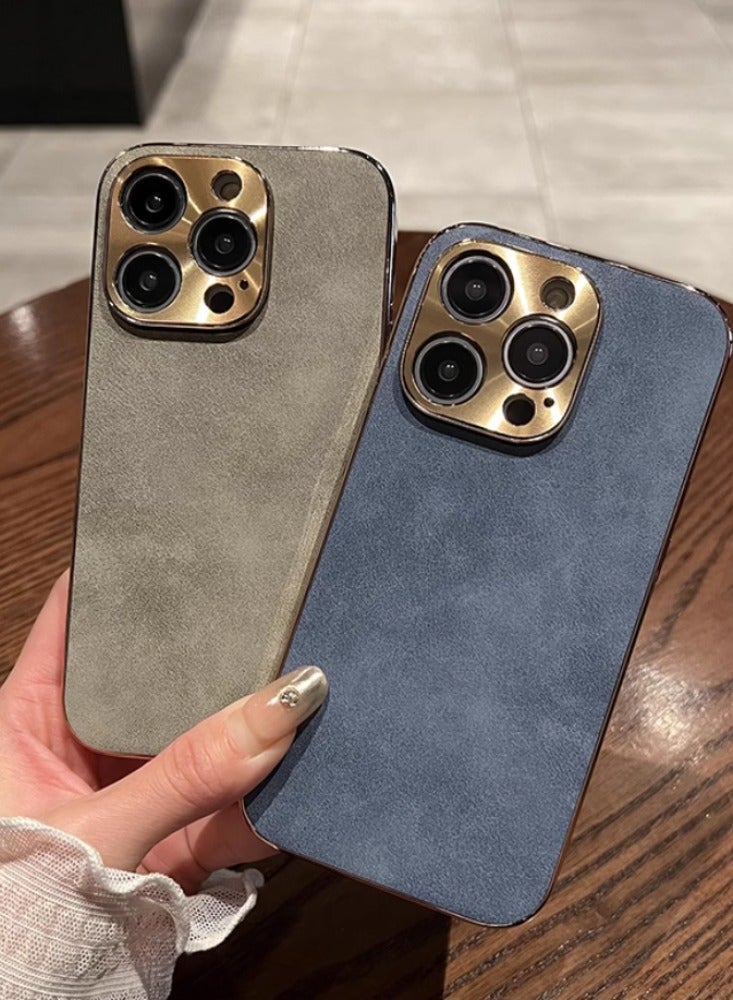 Premium Frosted Leather Anti-slip Anti-fingerprint Frosted Blue Mobile Phone Case [Leather Feel, Metal Frame] Suitable For iPhone 16 Pro Max - Image 4