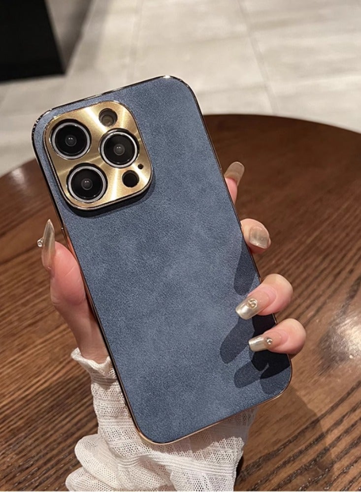 Premium Frosted Leather Anti-slip Anti-fingerprint Frosted Blue Mobile Phone Case [Leather Feel, Metal Frame] Suitable For iPhone 16 Pro Max - Image 5