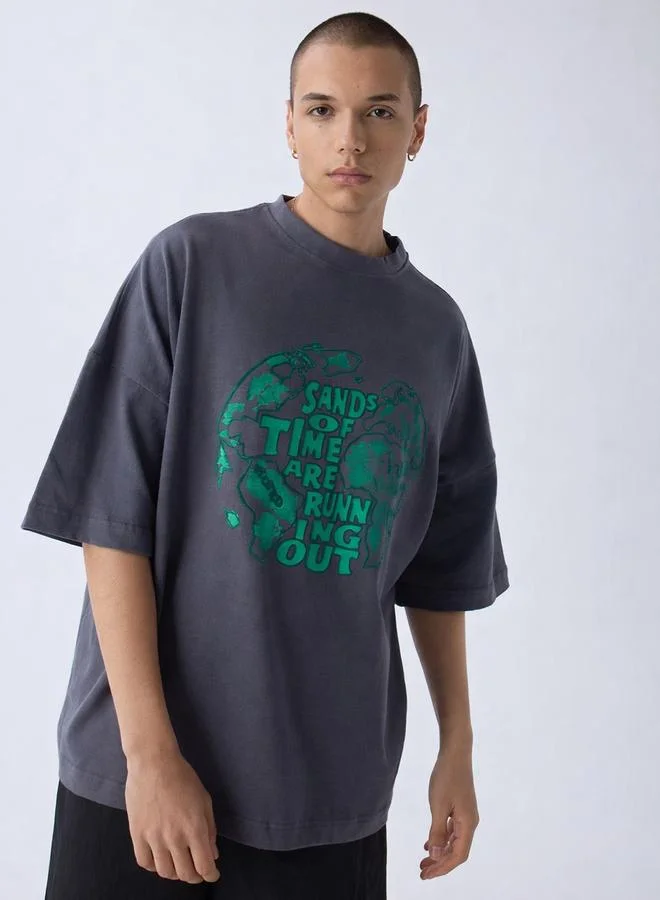 Take Two Grey Graphic Print Oversized T-Shirt By Noted
