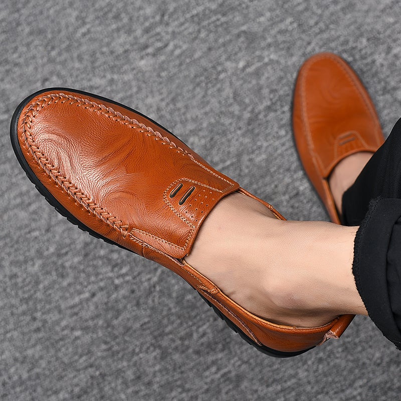 Men'S Slip-On Lazy Loafers Large Size Breathable Bean Shoes Low-Top Sleeve Casual Leather Shoes - Image 2