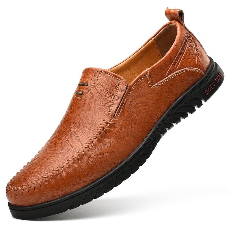 Men'S Slip-On Lazy Loafers Large Size Breathable Bean Shoes Low-Top Sleeve Casual Leather Shoes - Image 1
