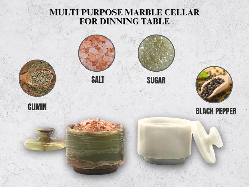 OceanicX Premium Marble Salt Cellar with Lid 2 Pack | 3.5 oz Kitchen Storage Container | Elegant Cooking Salt Box | Spice Jar Keeper for Counter (White Green) - Image 4