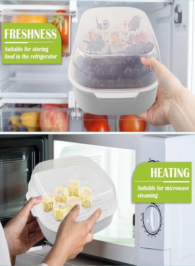 DOERDO DD DOERDO Plastic Microwave Steamer for Vegetable, Kitchen Heating Steamer with Lid for Vegetables Seafood Cooking 10.4x8.1 Inch, White - Image 4