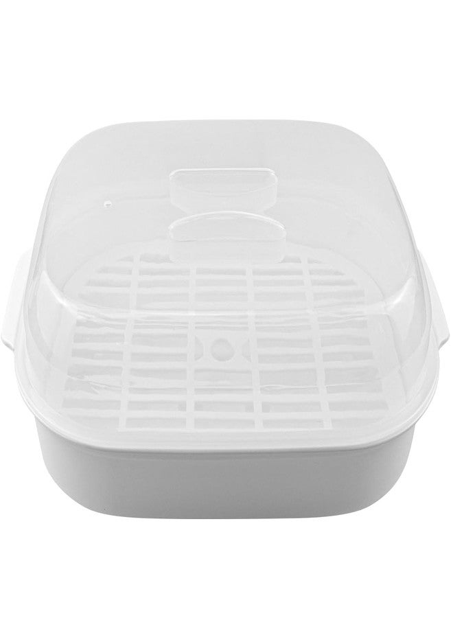 DOERDO DD DOERDO Plastic Microwave Steamer for Vegetable, Kitchen Heating Steamer with Lid for Vegetables Seafood Cooking 10.4x8.1 Inch, White - Image 1