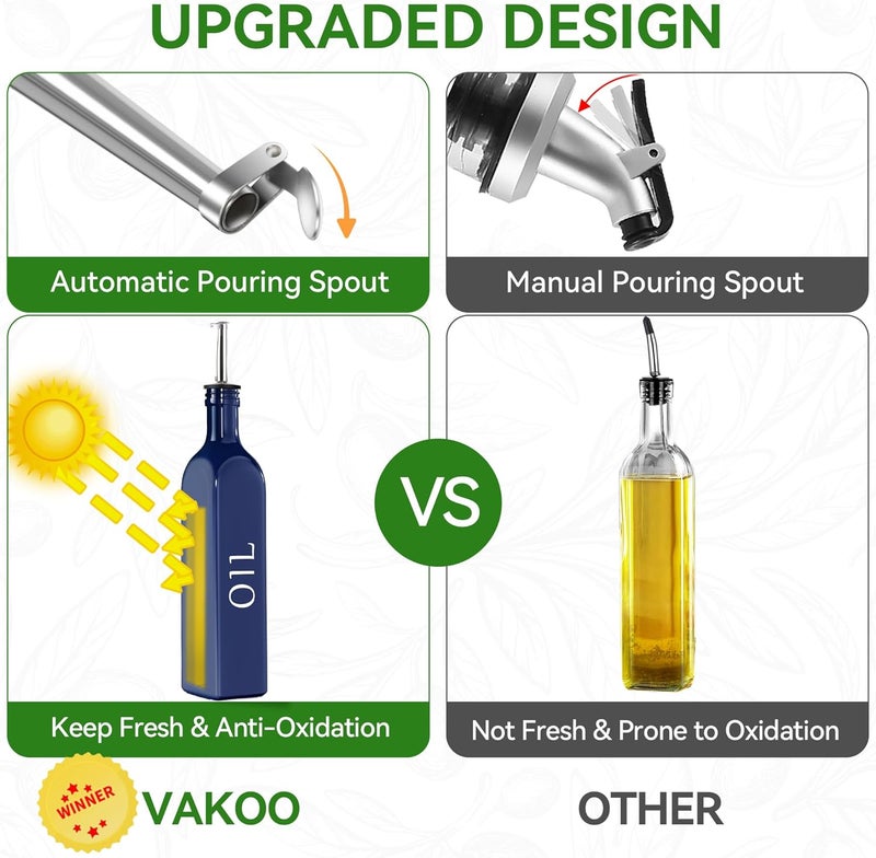 Vakoo Oil and Vinegar Dispenser Set - 17oz/500ml, Extra Thick Glass, Leak-Proof, Olive Oil Dispenser Bottle for Kitchen (Blue Black) - Image 3