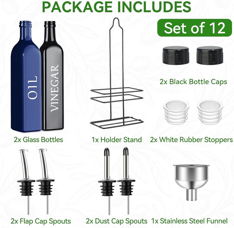 Vakoo Oil and Vinegar Dispenser Set - 17oz/500ml, Extra Thick Glass, Leak-Proof, Olive Oil Dispenser Bottle for Kitchen (Blue Black) - Image 2