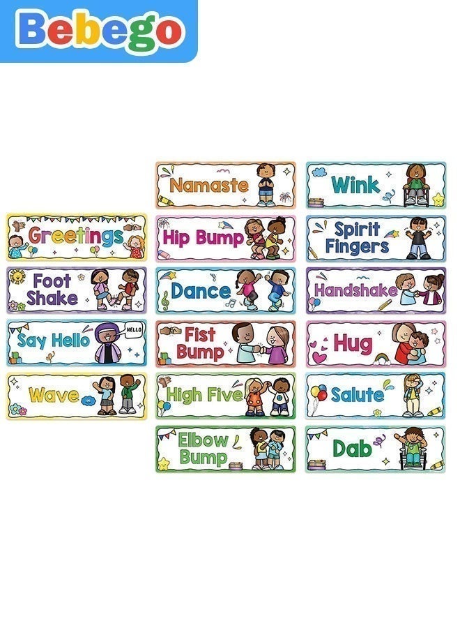 BEBEGO 32PCS Classroom Greetings & Rules Cards - 3.1*9.8inches 2D Flat Frameless Social Skills Decor, Colorful "Say Hello" Phrases + Interactive Class Rules for Morning Meeting, Bulletin Board Headliners, Back to School Supplies & Classroom Decoration - Image 2