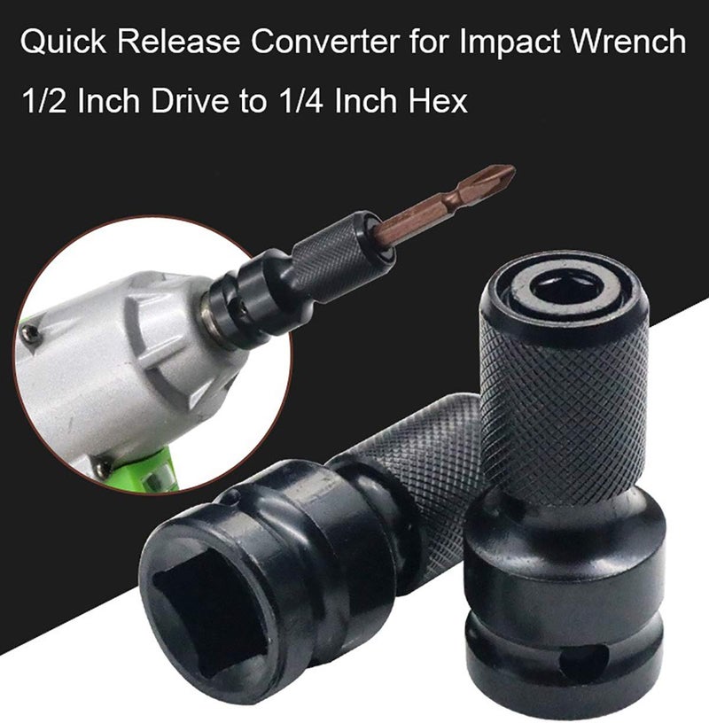 DCA 2PCS 1/2 inch Square Drive to 1/4 inch Hex Female Socket Adapter Converter Chuck Adapter for Impact Air and Electric Wrench - Image 3