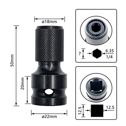 DCA 2PCS 1/2 inch Square Drive to 1/4 inch Hex Female Socket Adapter Converter Chuck Adapter for Impact Air and Electric Wrench - Image 2