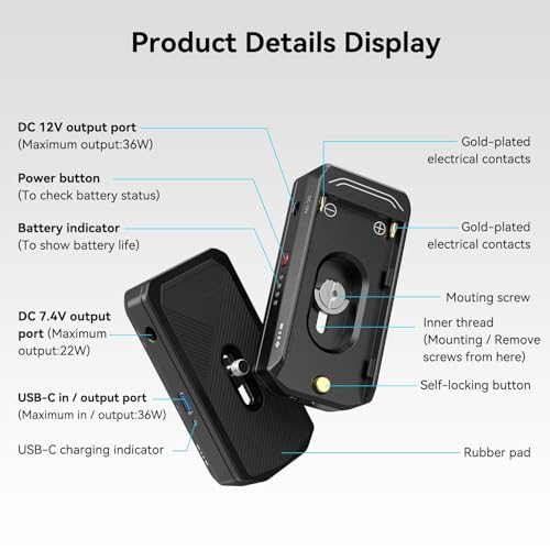 SmallRig NP-F Battery Adapter Mount Plate for Canon EOS R5, R5 C and BMPCC 4K, 6K, 6K Pro, with USB-C Port and Dual DC Outputs Compatible with NP-F970, NP-F550, NP-F770-3168B - Image 3